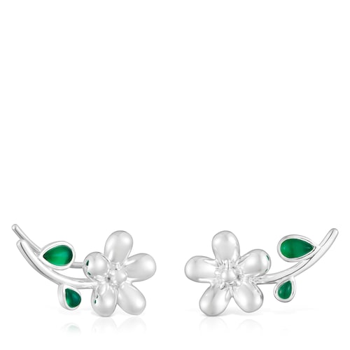 Silver climber Earrings with green chalcedony Daisy
