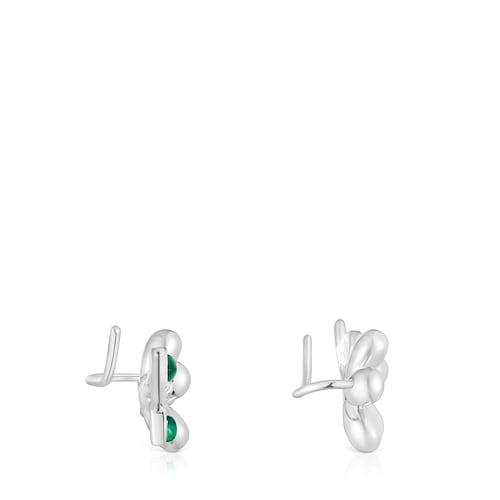Silver climber Earrings with green chalcedony Daisy