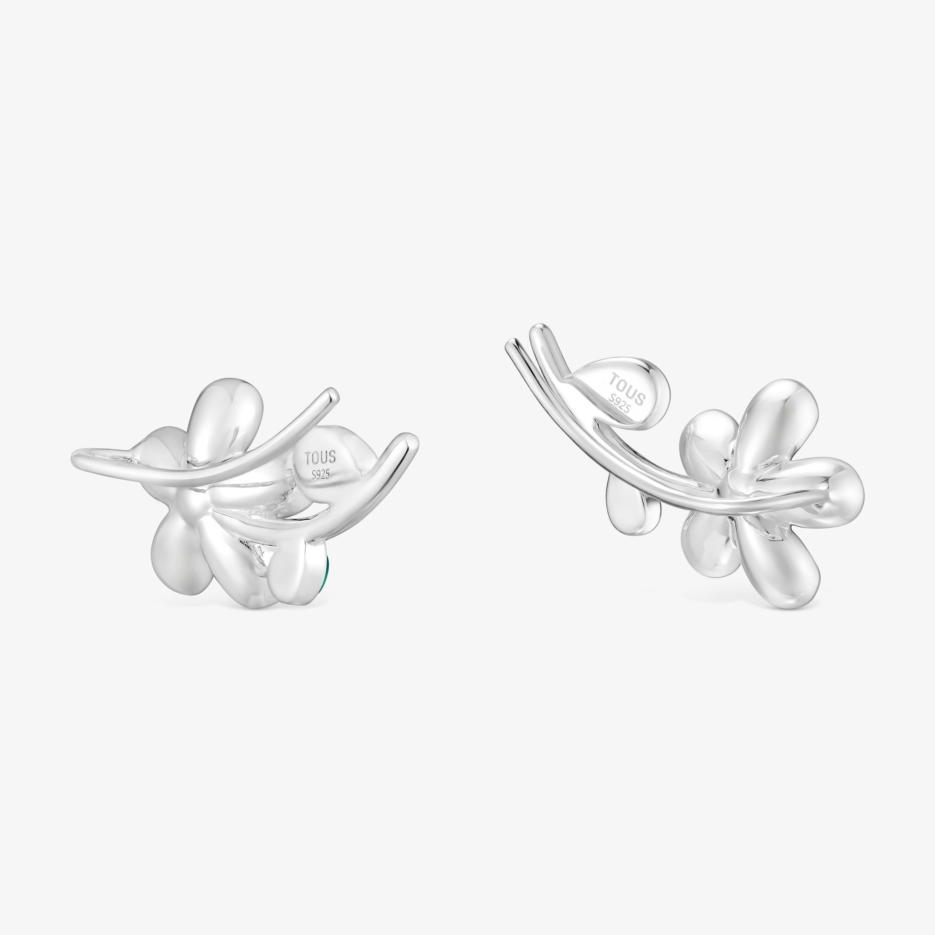 Silver climber Earrings with green chalcedony Daisy