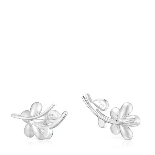 Silver climber Earrings with green chalcedony Daisy