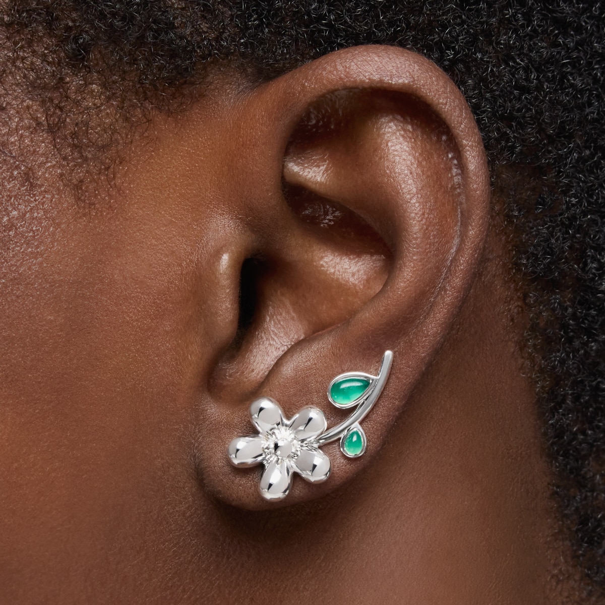 Silver climber Earrings with green chalcedony Daisy
