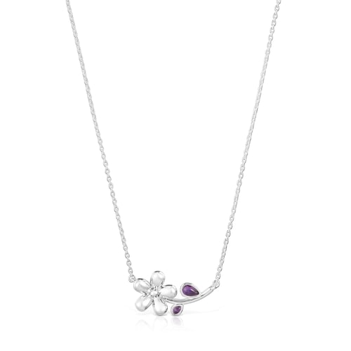 Short silver Necklace with amethyst Daisy