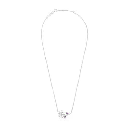 Short silver Necklace with amethyst Daisy