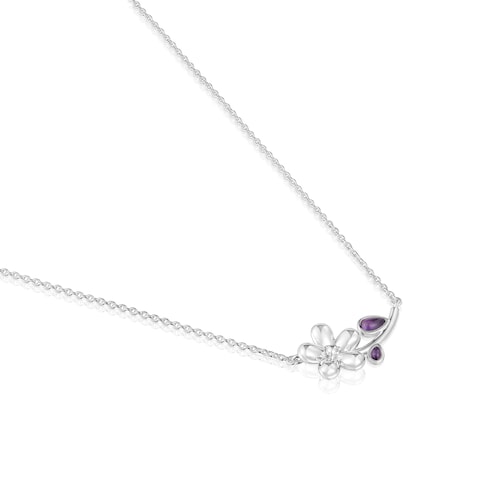 Short silver Necklace with amethyst Daisy