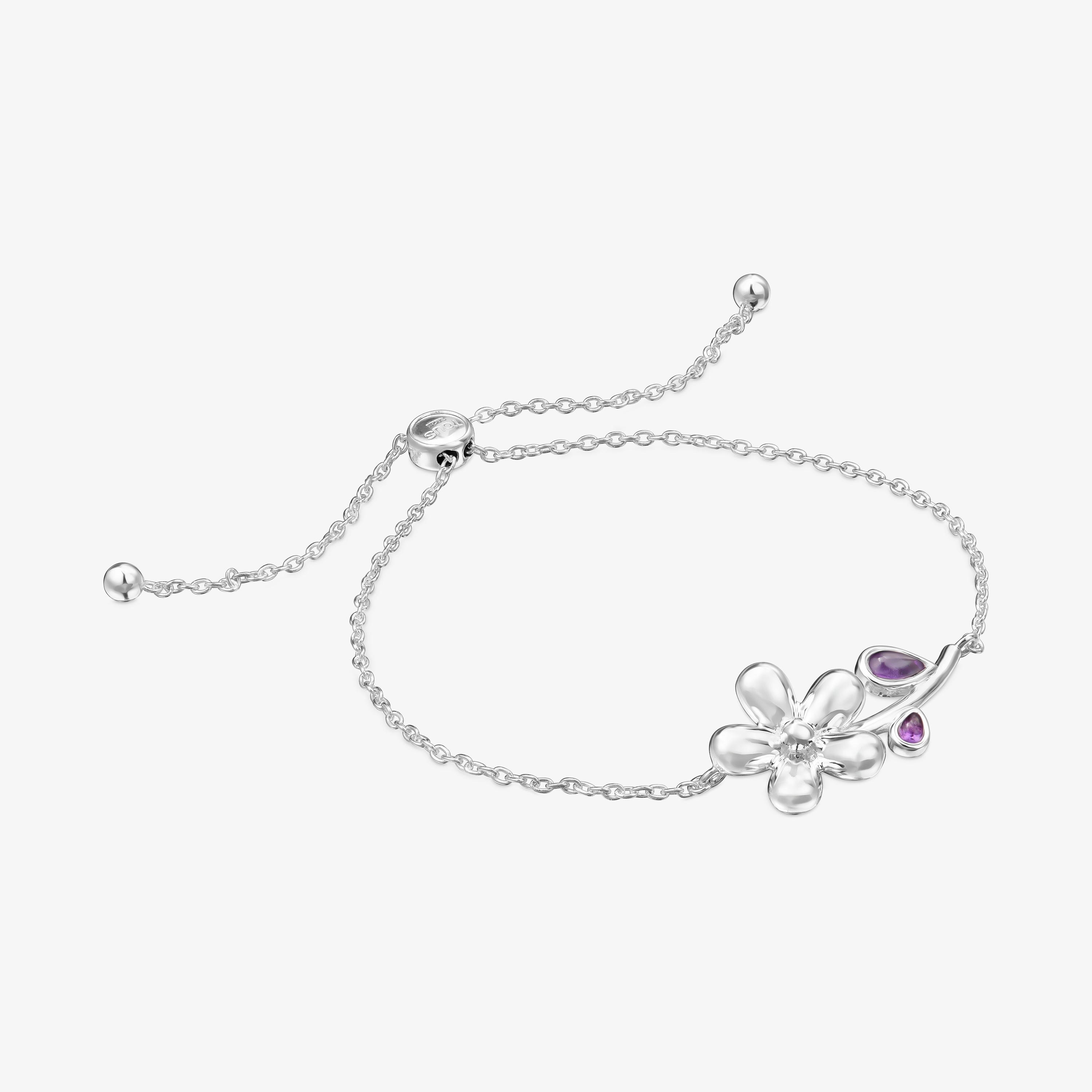 Silver Chain bracelet with amethyst Daisy