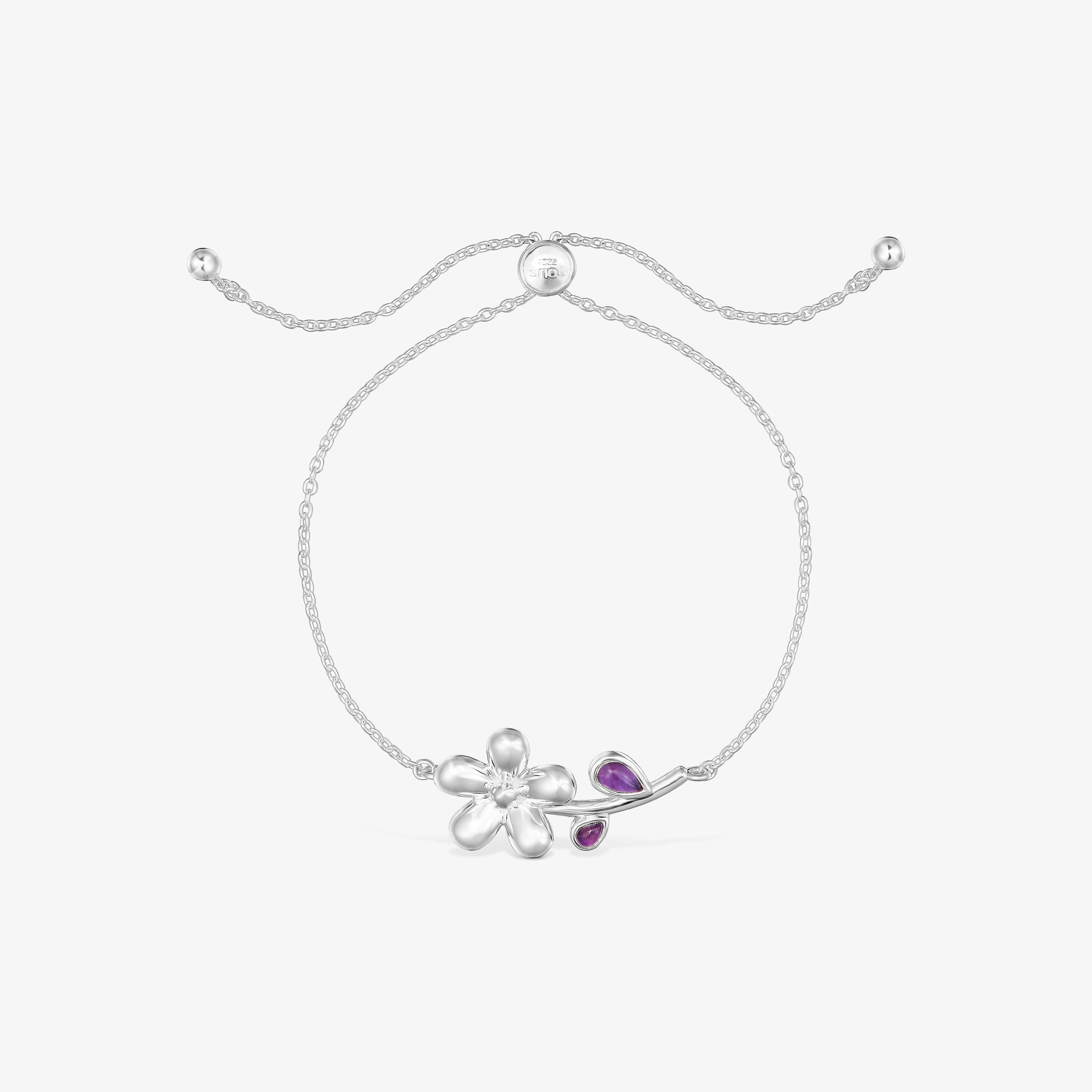 Silver Chain bracelet with amethyst Daisy