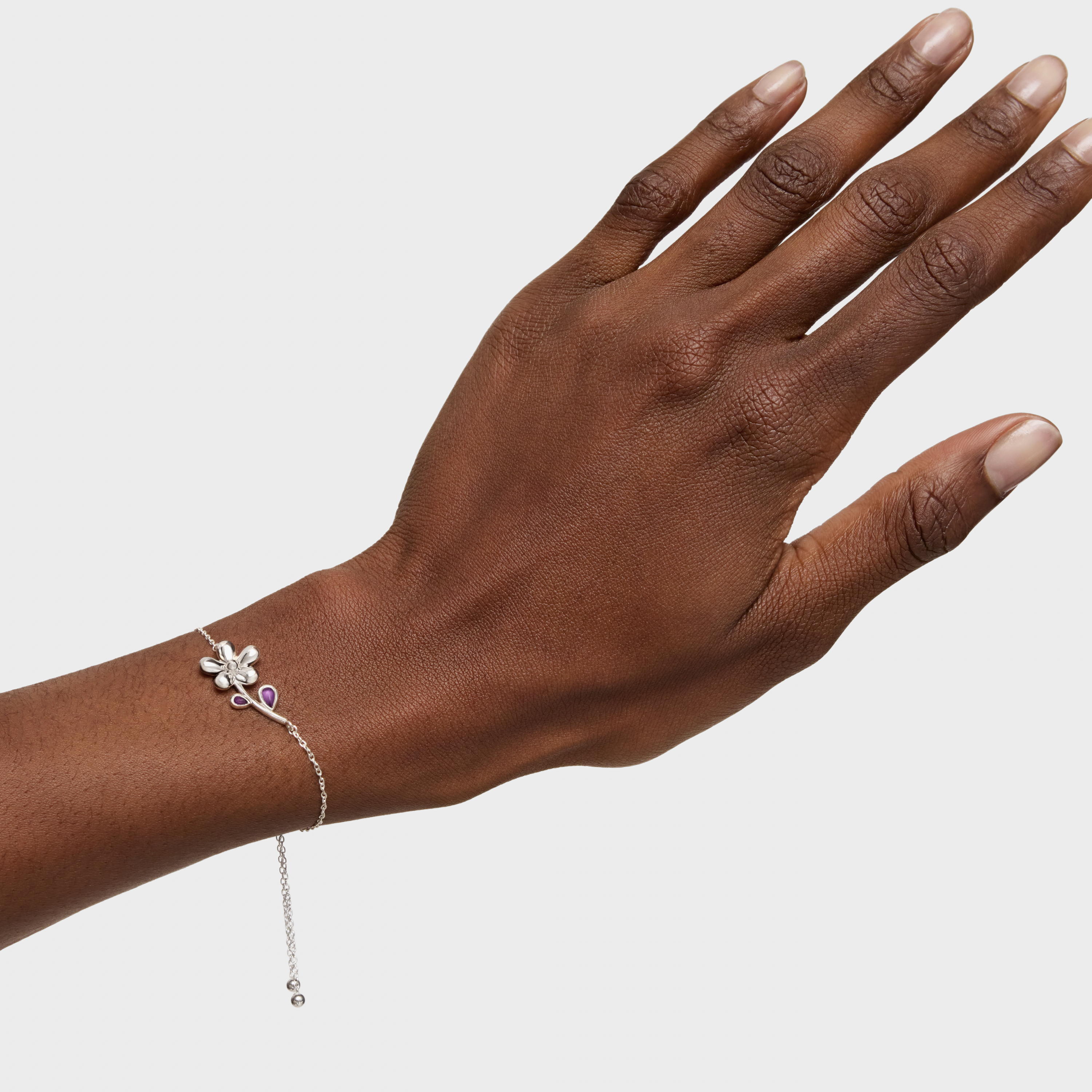 Silver Chain bracelet with amethyst Daisy