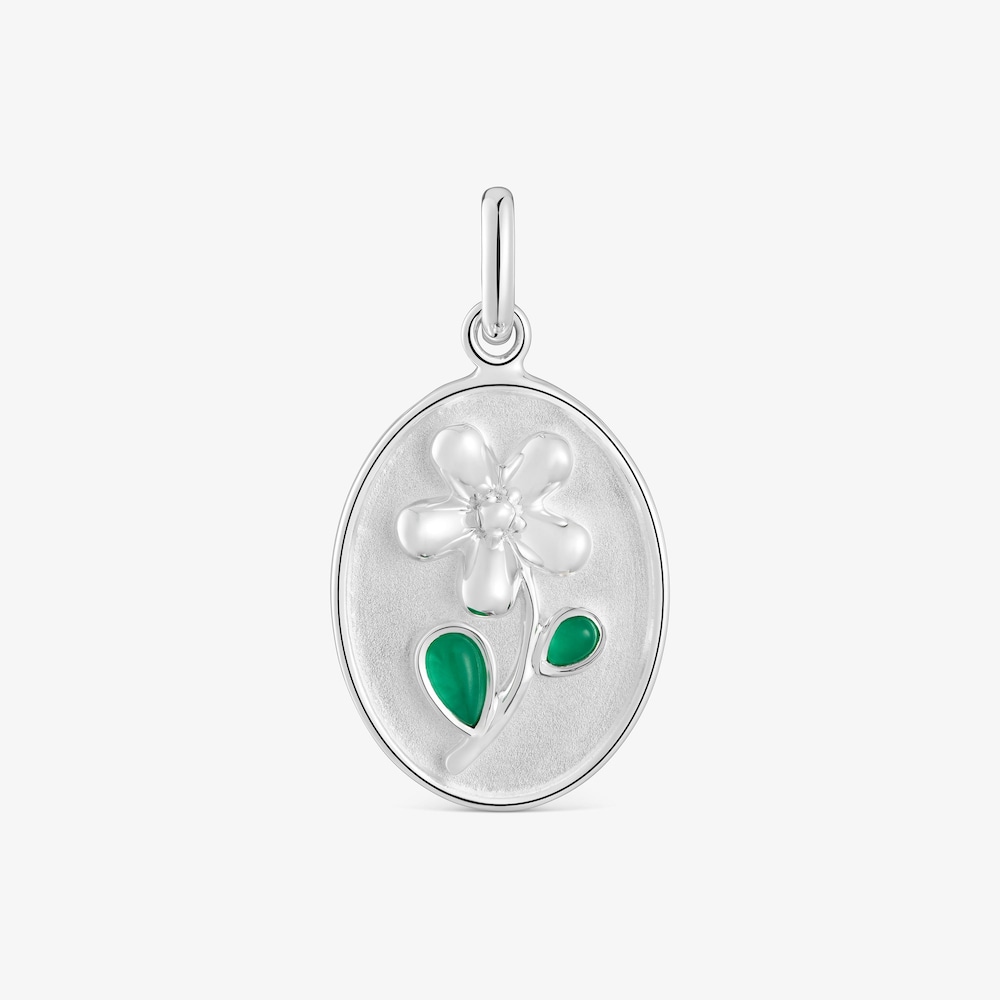 Pendente a medaglione in argento e calcedonio verde Daisy