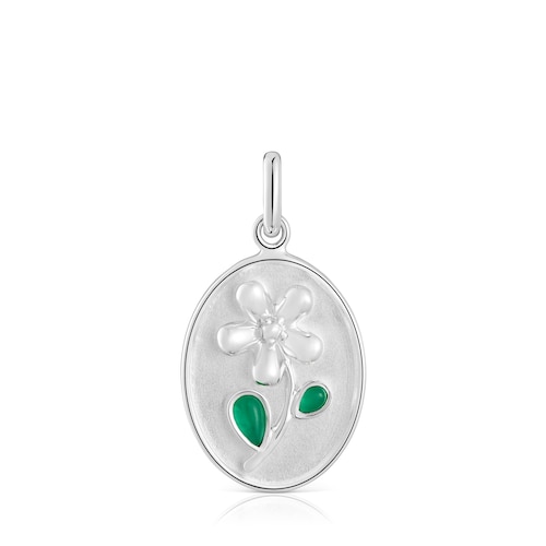 Colgante medalla de plata y calcedonia verde Daisy