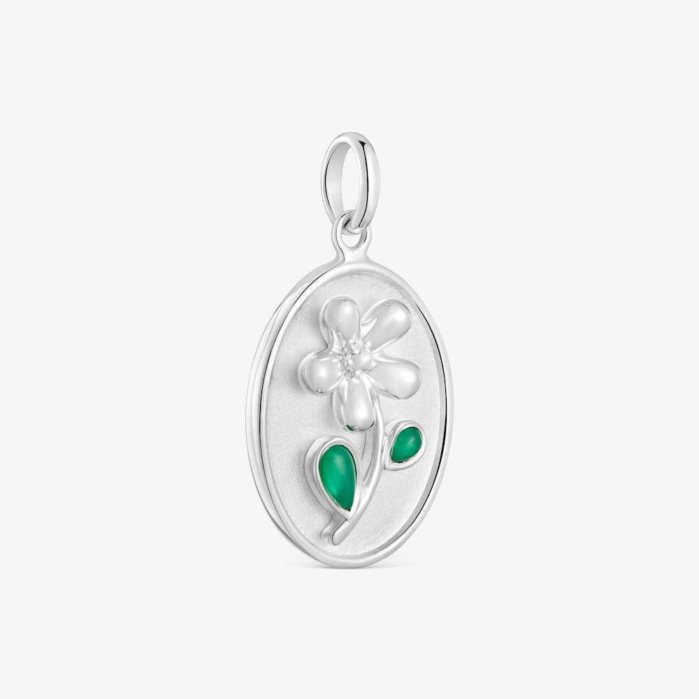 Pendente a medaglione in argento e calcedonio verde Daisy