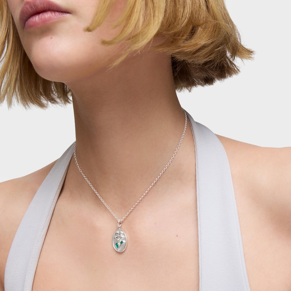 Pendente a medaglione in argento e calcedonio verde Daisy