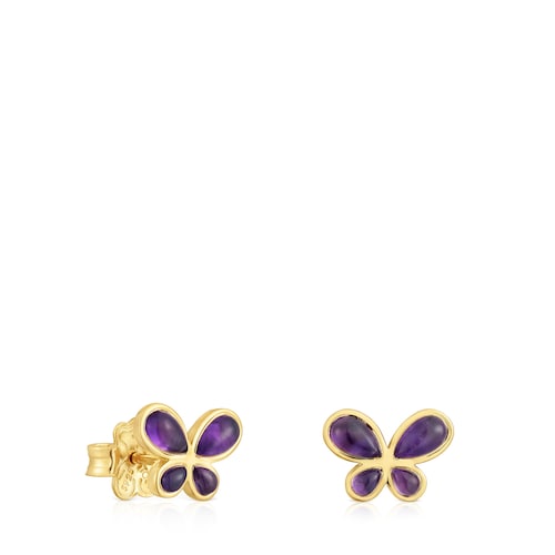 Pendientes con baño de oro de 18 kt sobre plata y amatista Daisy