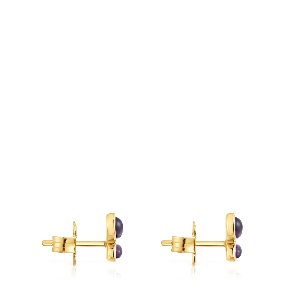 Pendientes con baño de oro de 18 kt sobre plata y amatista Daisy image number 1