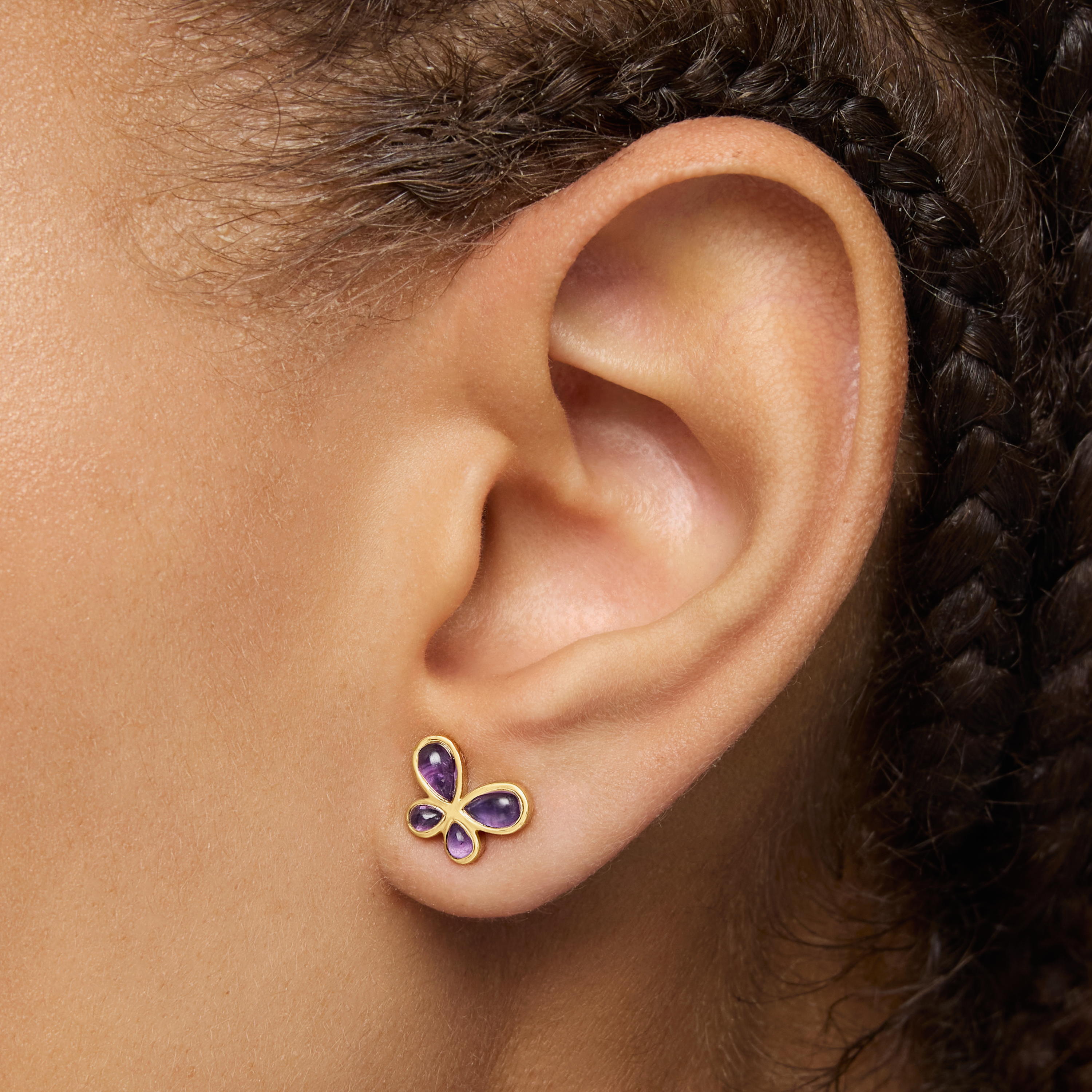 Earrings with 18kt gold plating over silver and amethyst Daisy