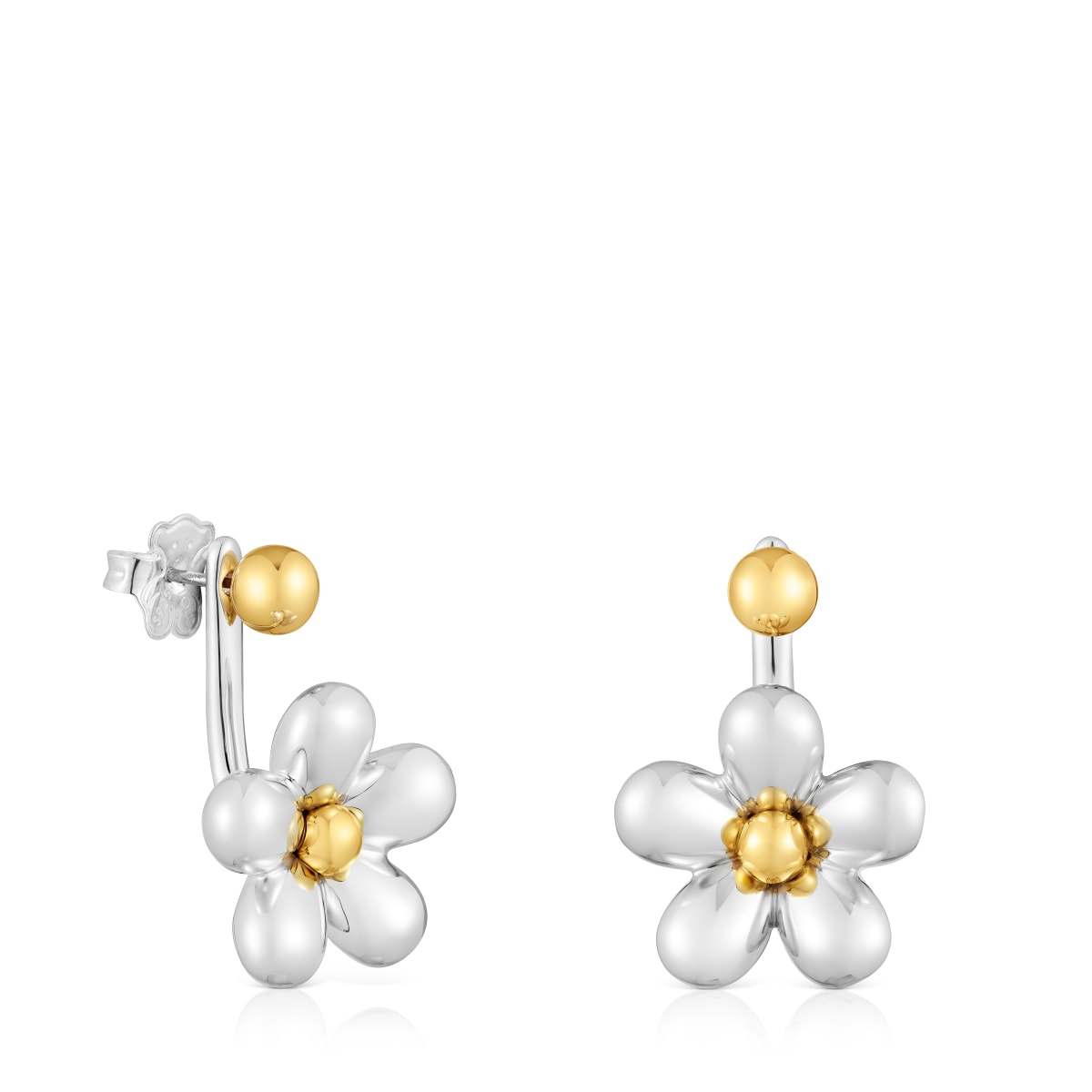 Tous - Pendientes Cortos Flor Bicolor Daisy - Plateado