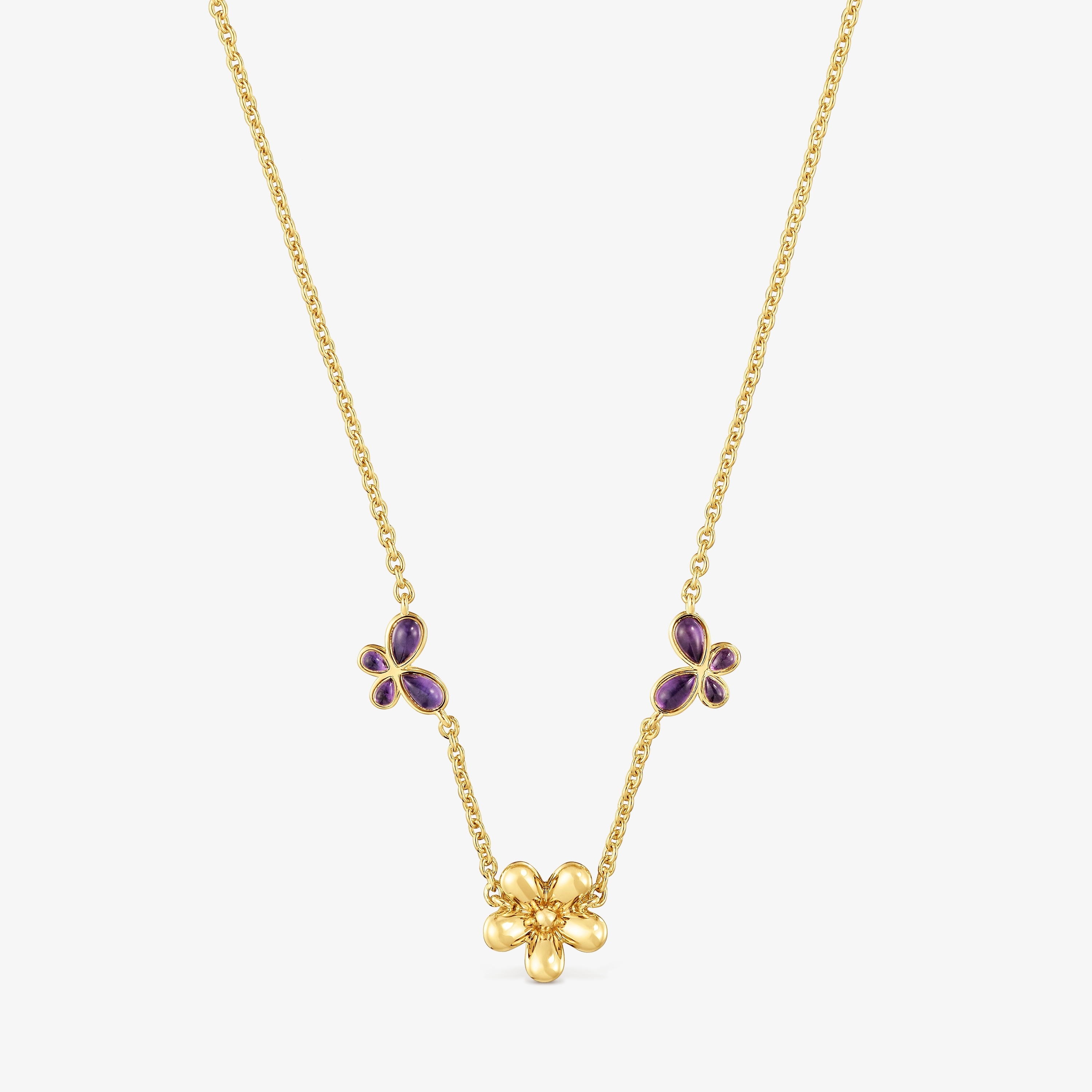 Short Necklace with 18K gold vermeil and amethyst Daisy