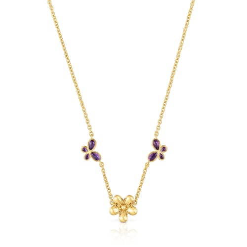 Short Necklace with 18kt gold plating over silver and amethyst Daisy
