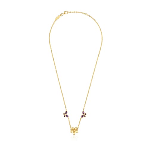 Short Necklace with 18kt gold plating over silver and amethyst Daisy