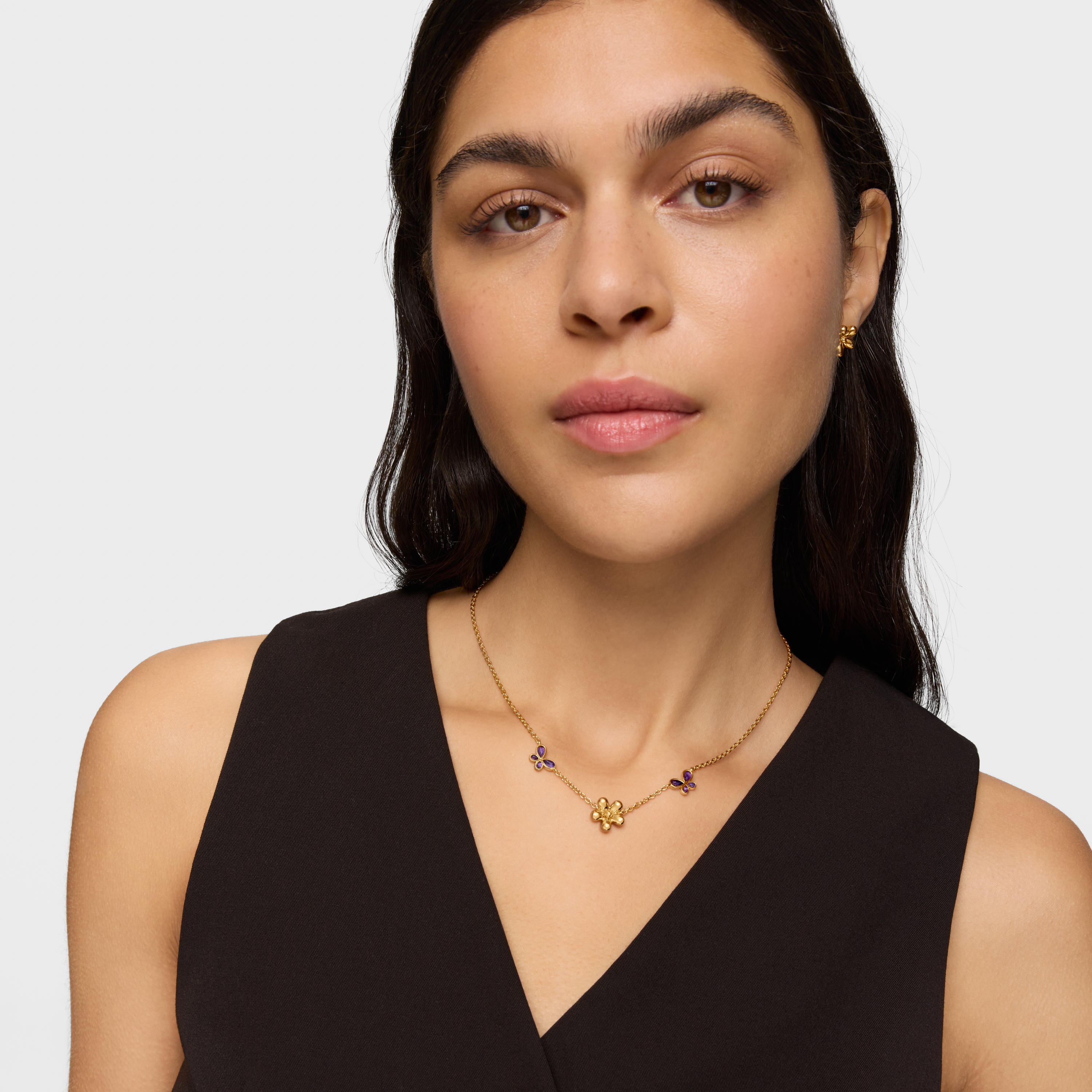 Short Necklace with 18K gold vermeil and amethyst Daisy