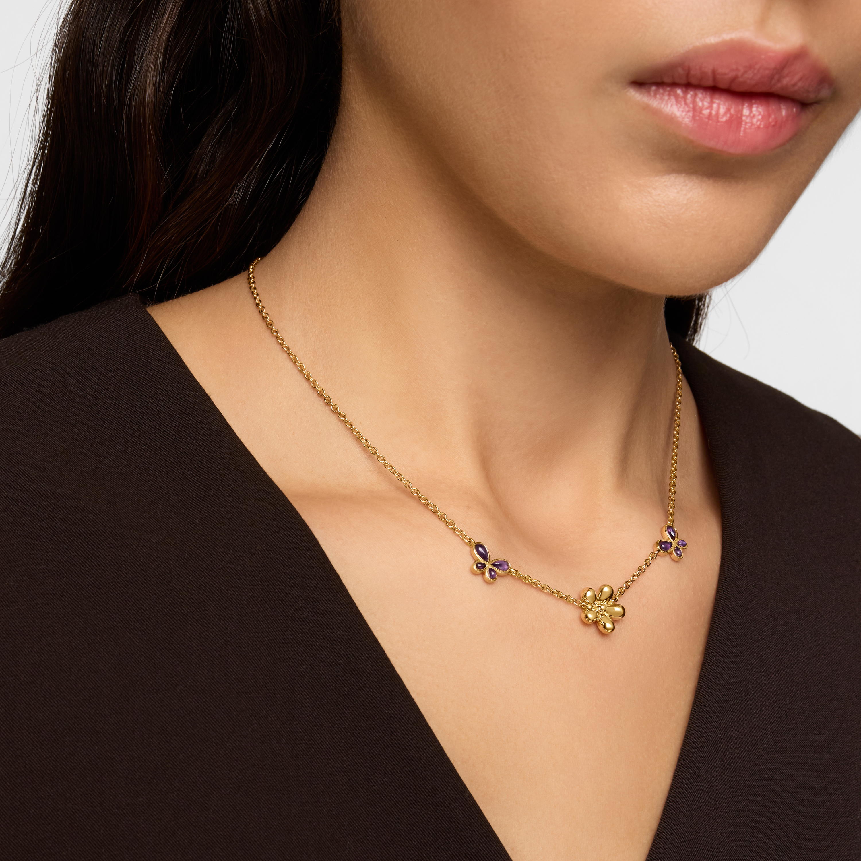 Short Necklace with 18K gold vermeil and amethyst Daisy