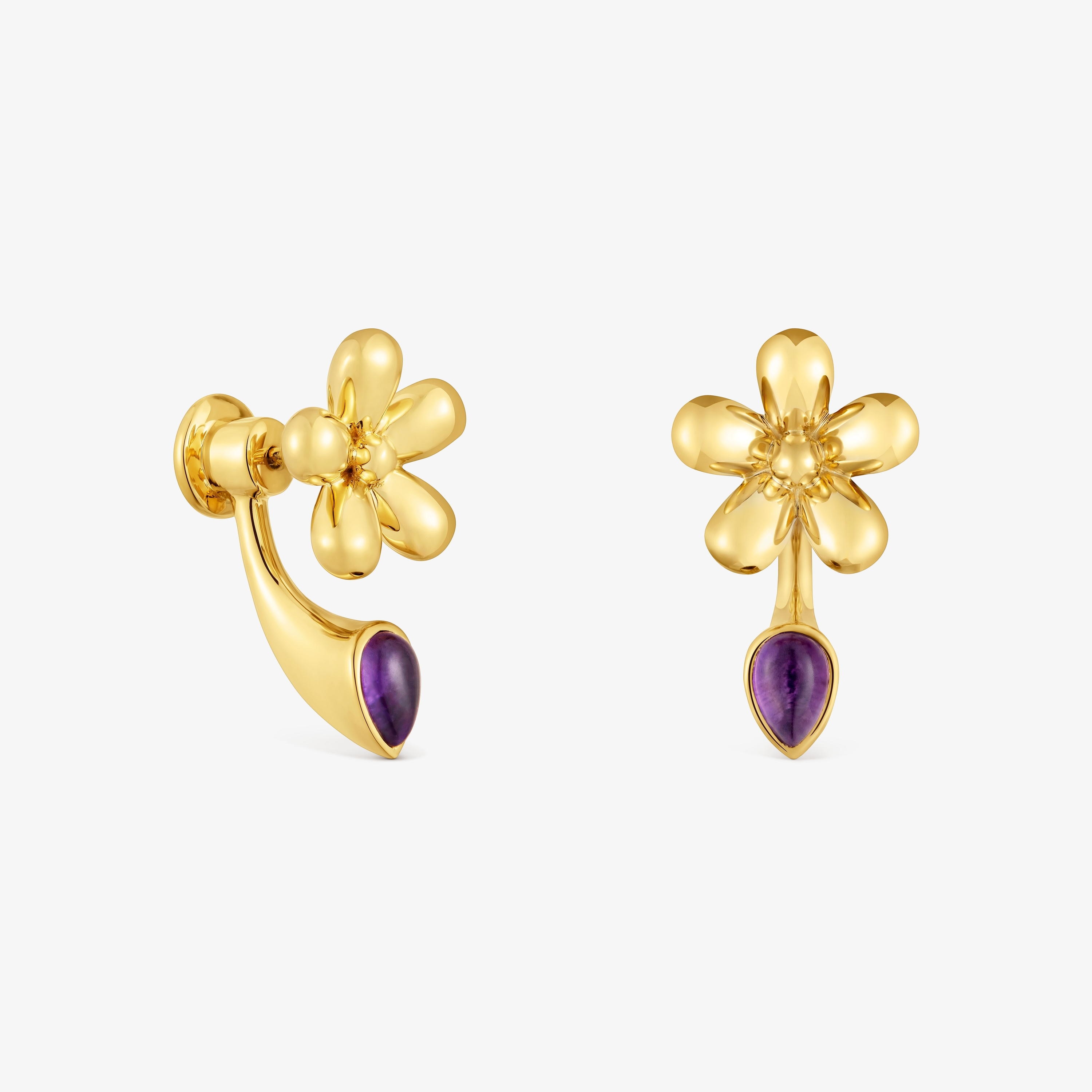 Flower Earrings with 18kt gold plating over silver and amethyst Daisy