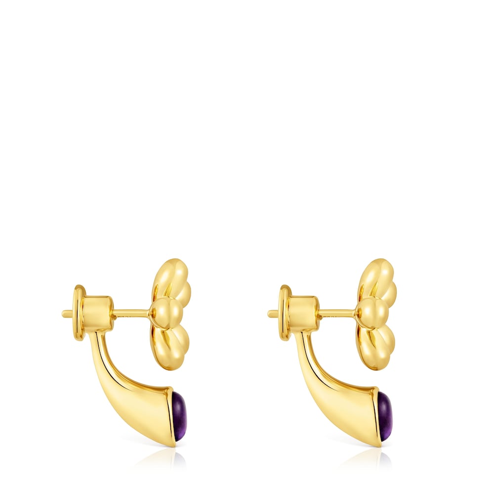 Pendientes flor con baño de oro de 18 kt sobre plata y amatista Daisy image number 1