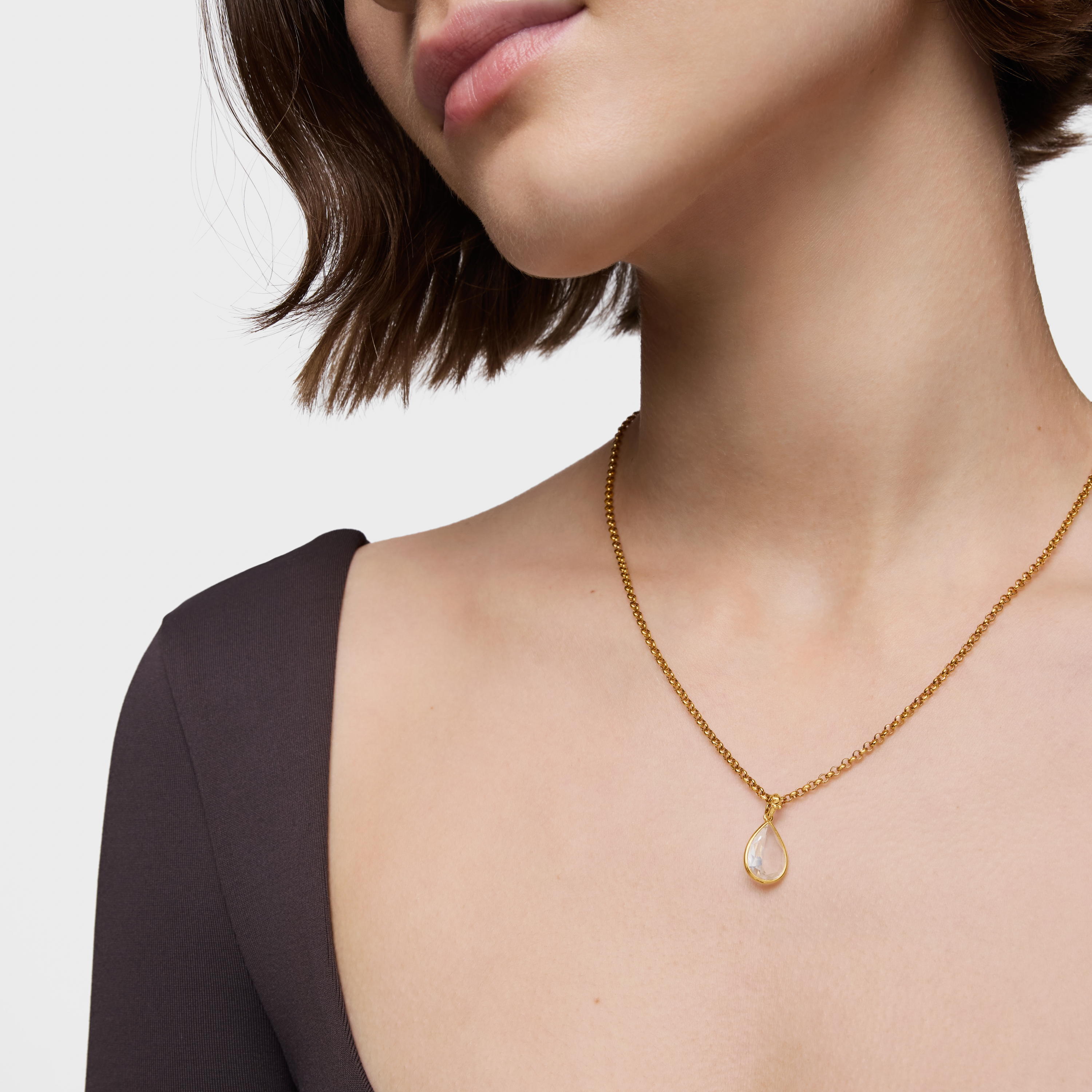 Small 18K gold vermeil Pendant with rock crystal quartz Medallions