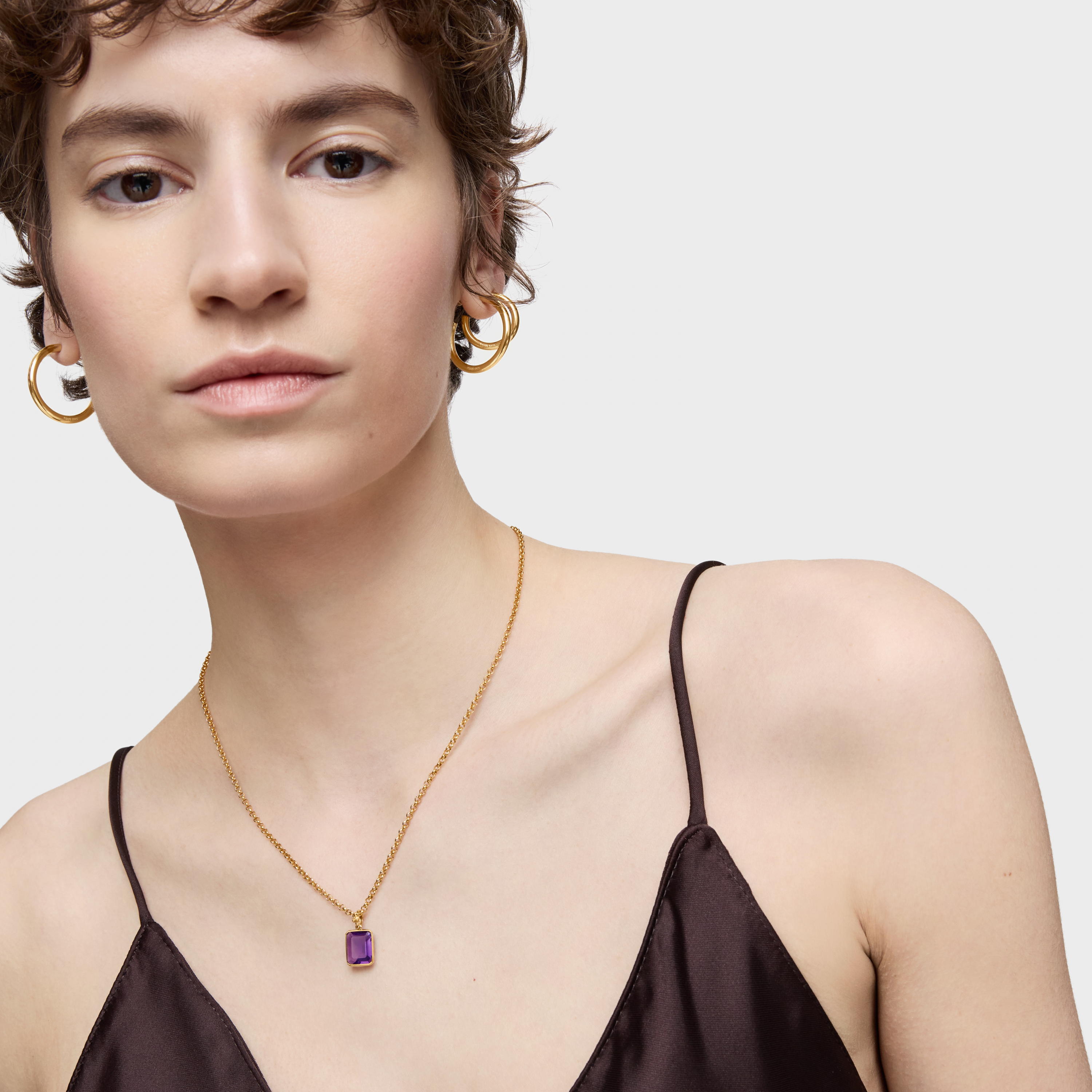 Small 18K gold vermeil Pendant with amethyst Medallions