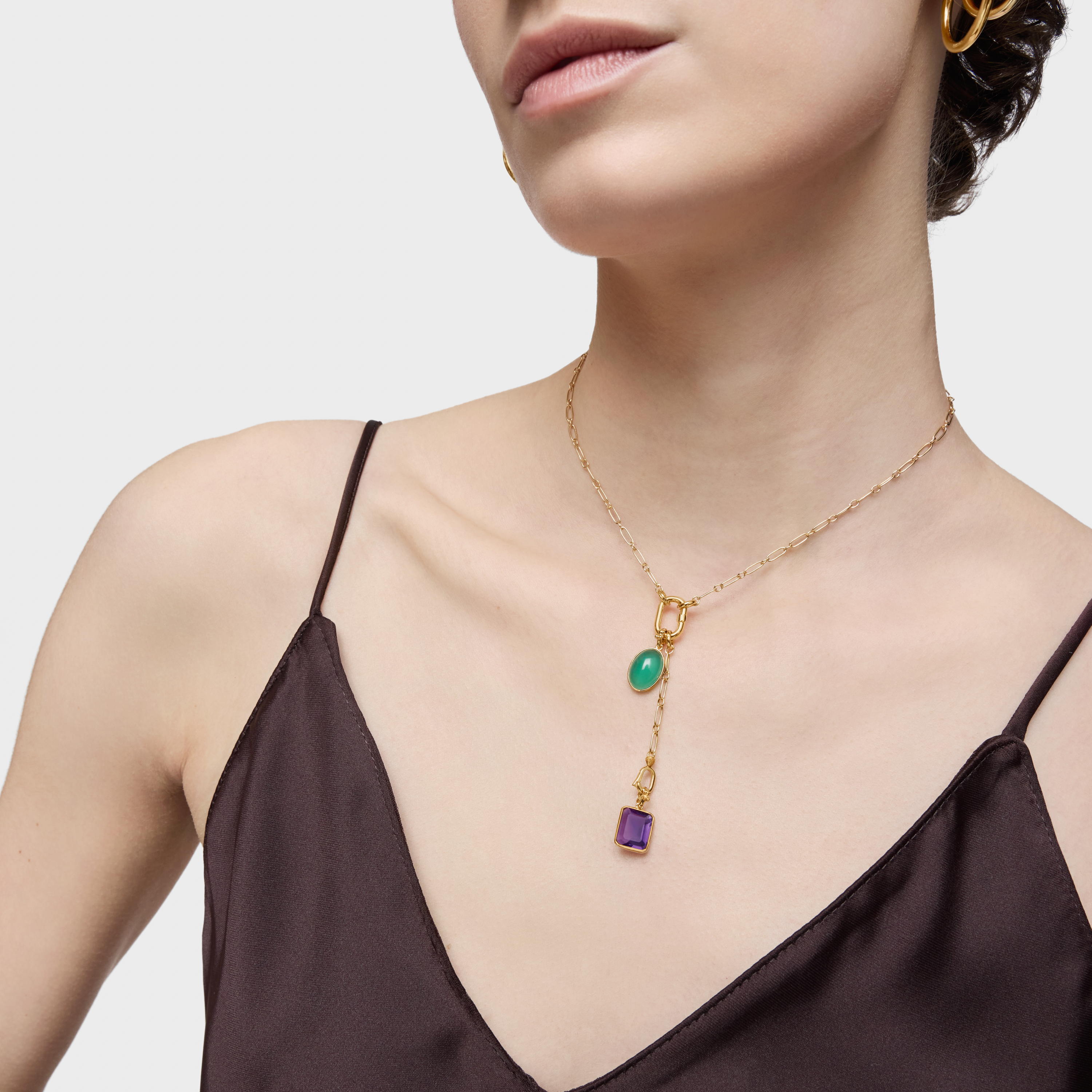 Small 18K gold vermeil Pendant with amethyst Medallions