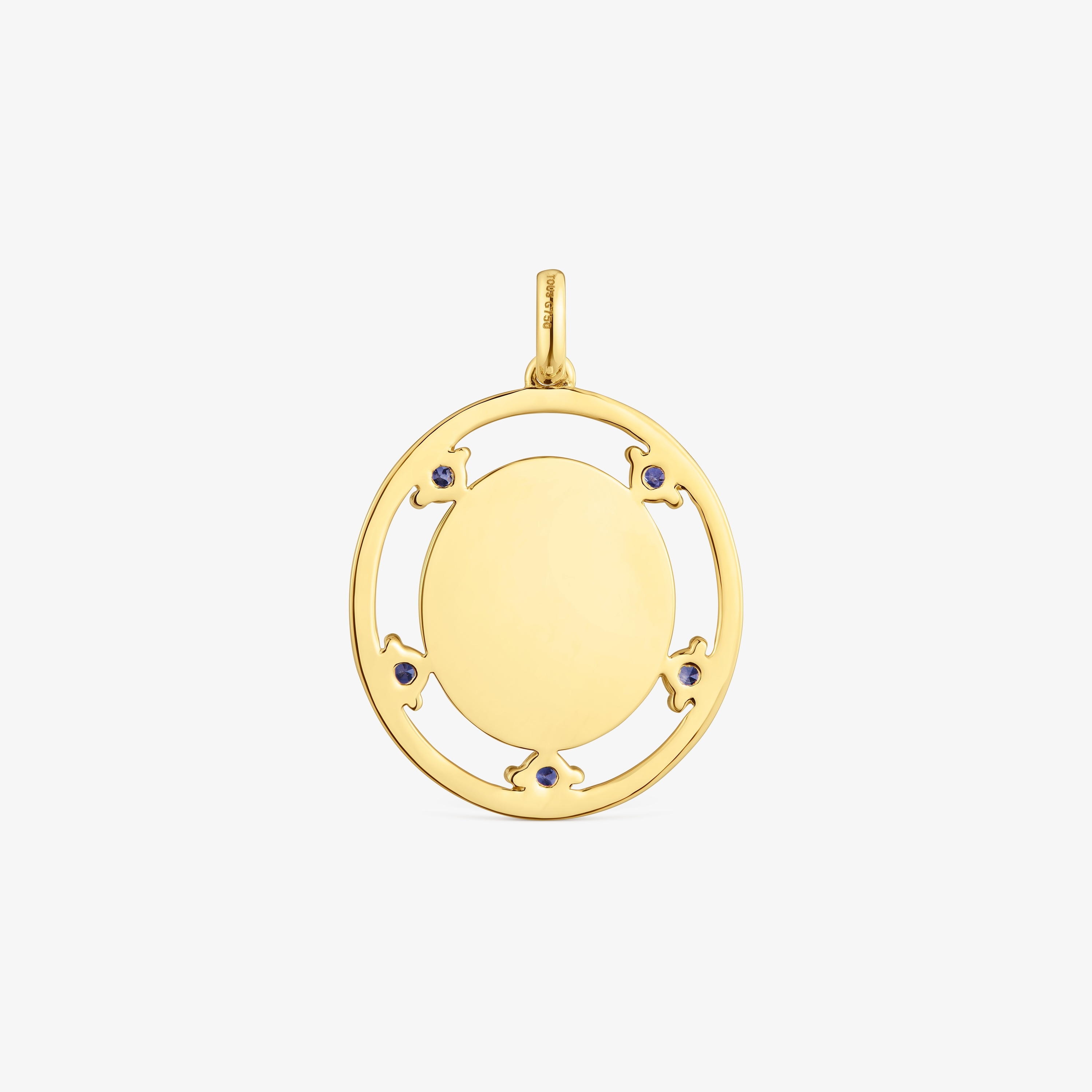 18K solid gold medallion Pendant with iolites TOUS Basics