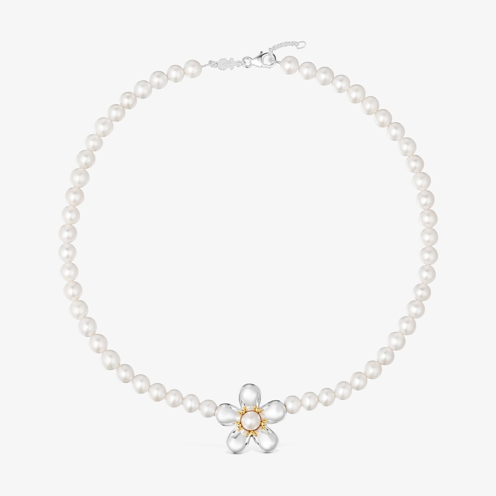 Collar corto bicolor y perlas cultivadas Daisy