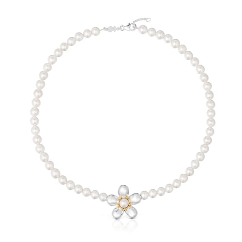 Short two-tone Necklace with cultured pearls Daisy