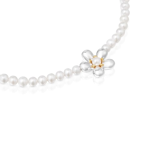 Short two-tone Necklace with cultured pearls Daisy