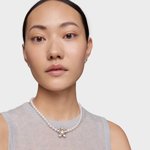 Short two-tone Necklace with cultured pearls Daisy