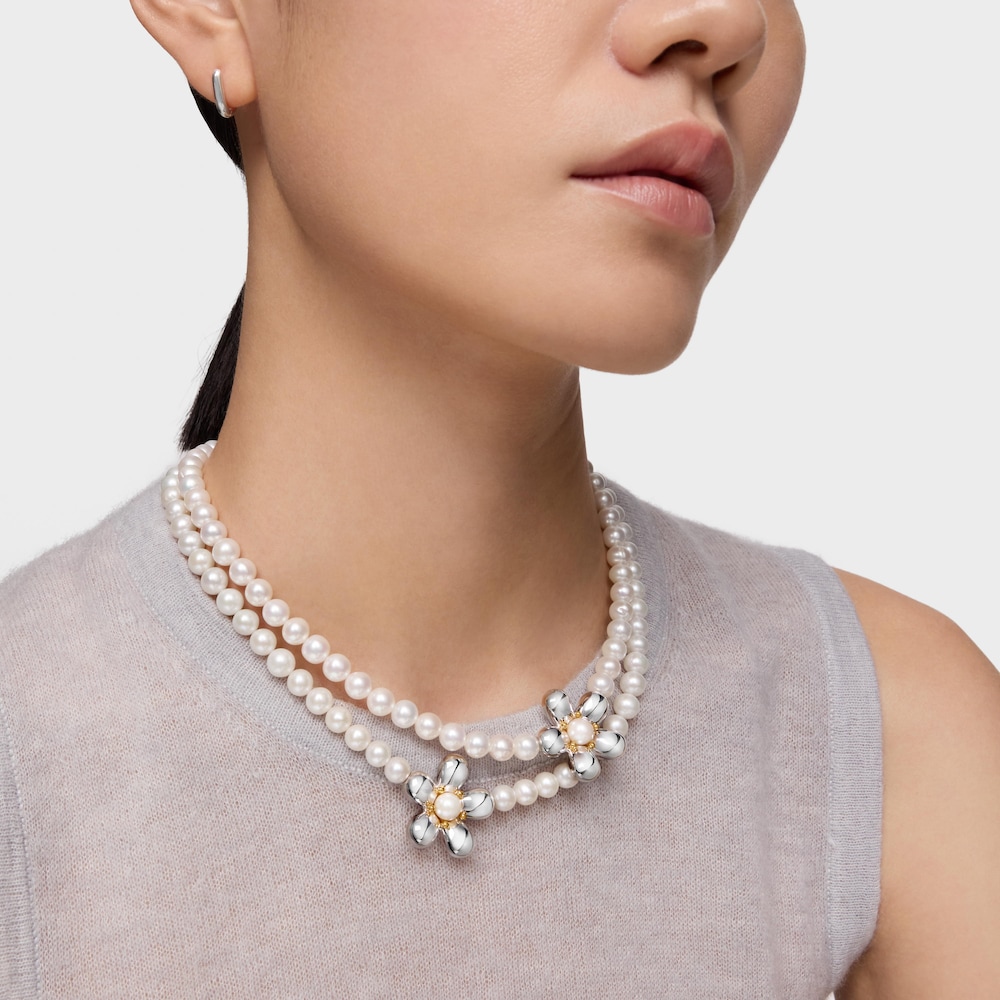 Collar corto bicolor y perlas cultivadas Daisy