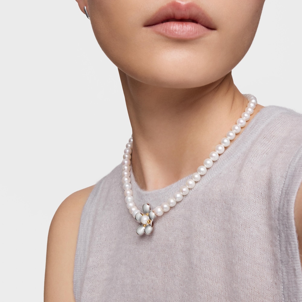 Collar corto bicolor y perlas cultivadas Daisy