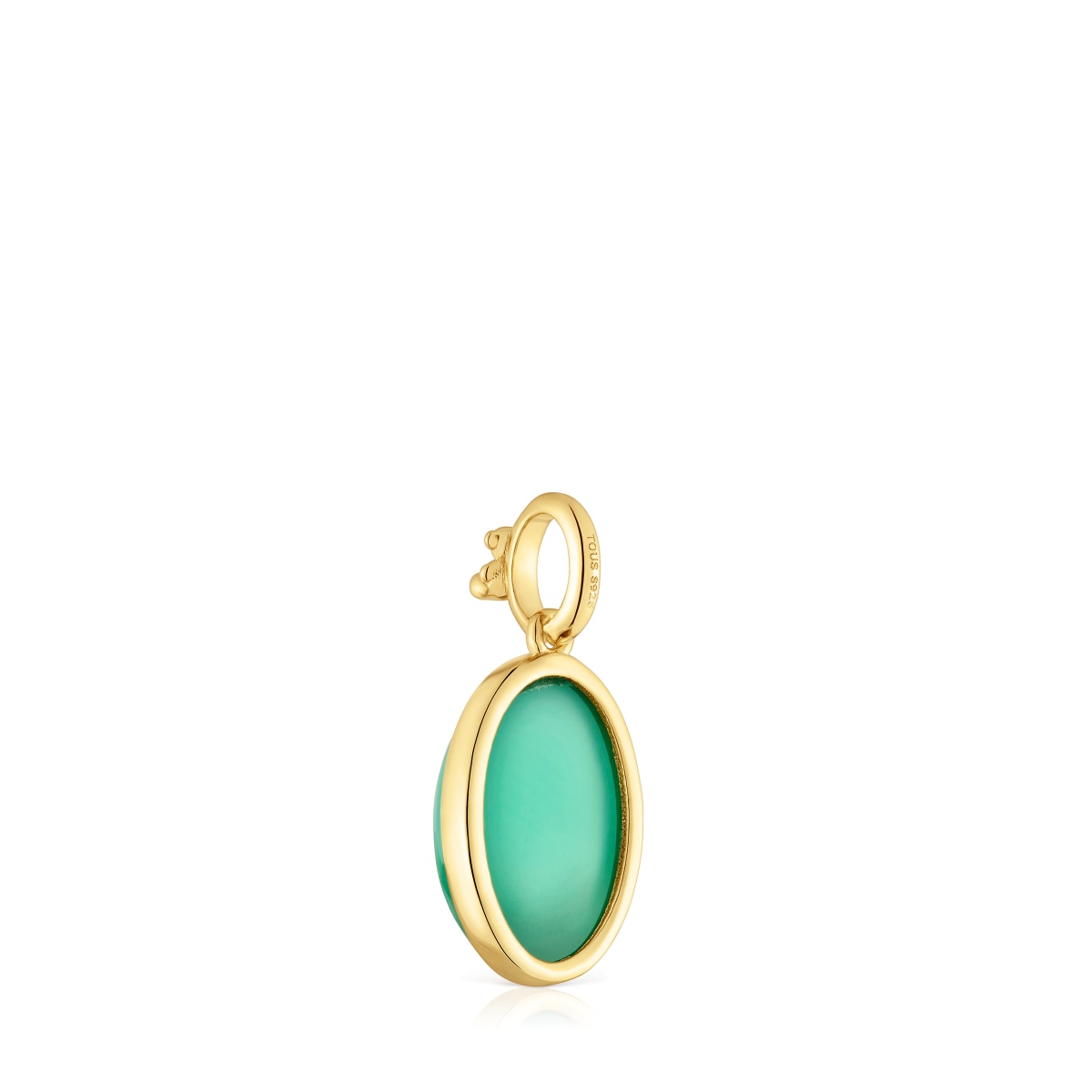 Colgante pequeño con baño de oro 18 kt sobre plata y calcedonia verde Medallions
