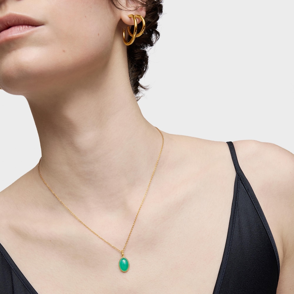 Penjoll petit amb bany d'or 18 kt sobre plata i calced&ograve;nia verda Medallions