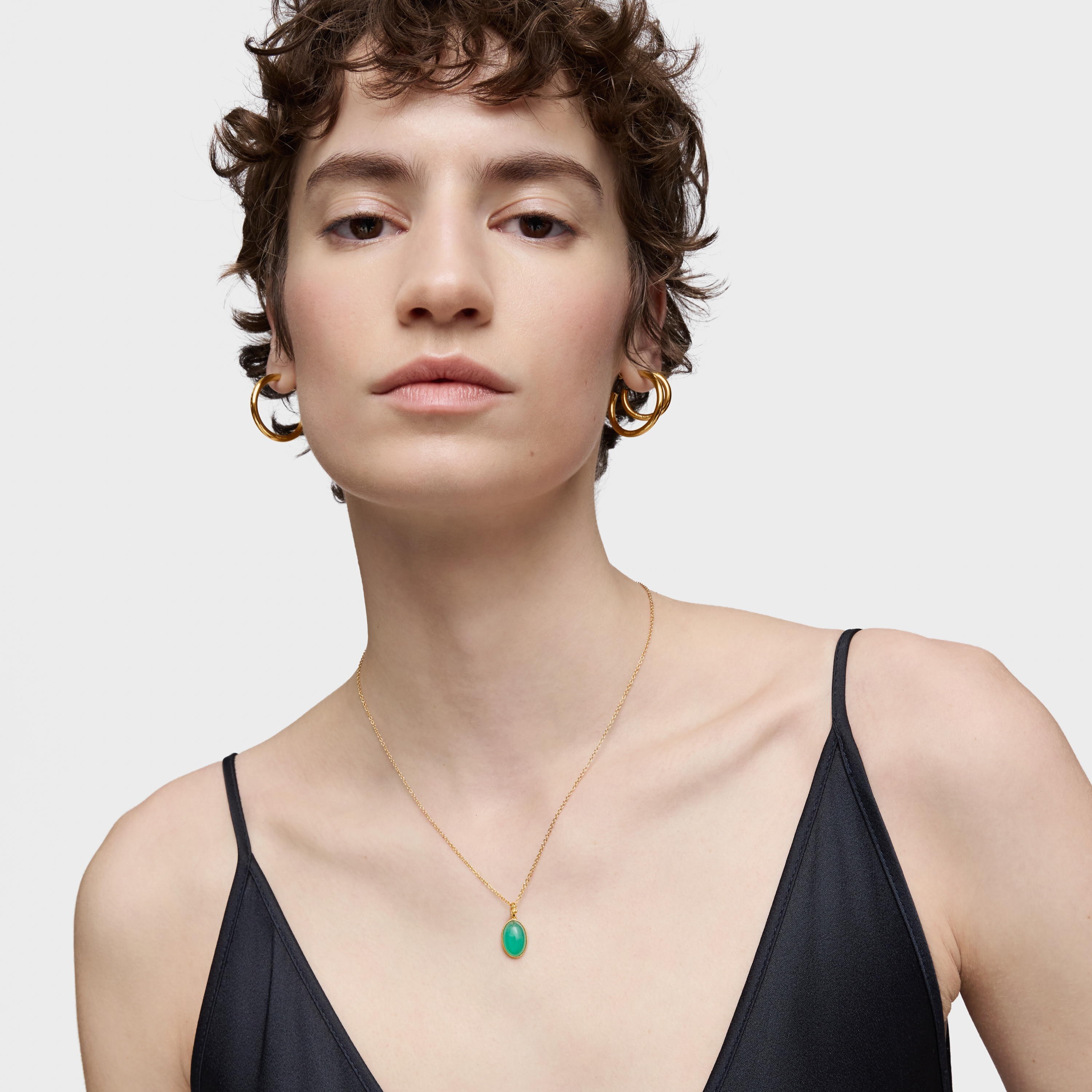 Small 18K gold vermeil Pendant with green chalcedony Medallions