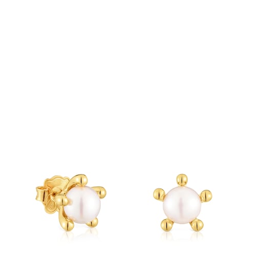 18kt gold plating over silver Earrings with cultured pearls TOUS Garden