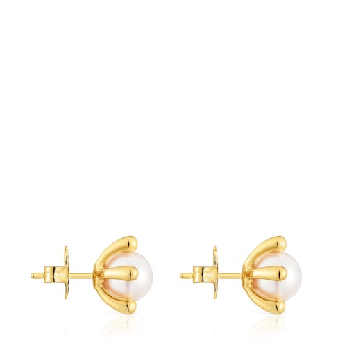 18kt gold plating over silver Earrings with cultured pearls TOUS Garden