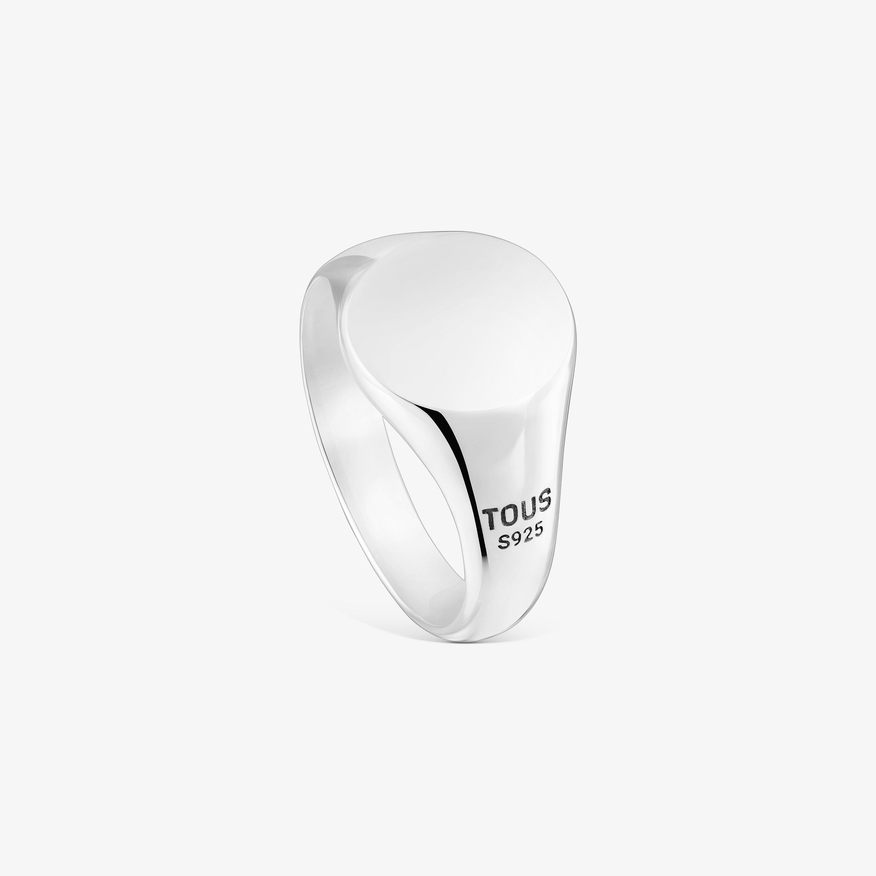 Aged silver Signet ring with round motif TOUS Man