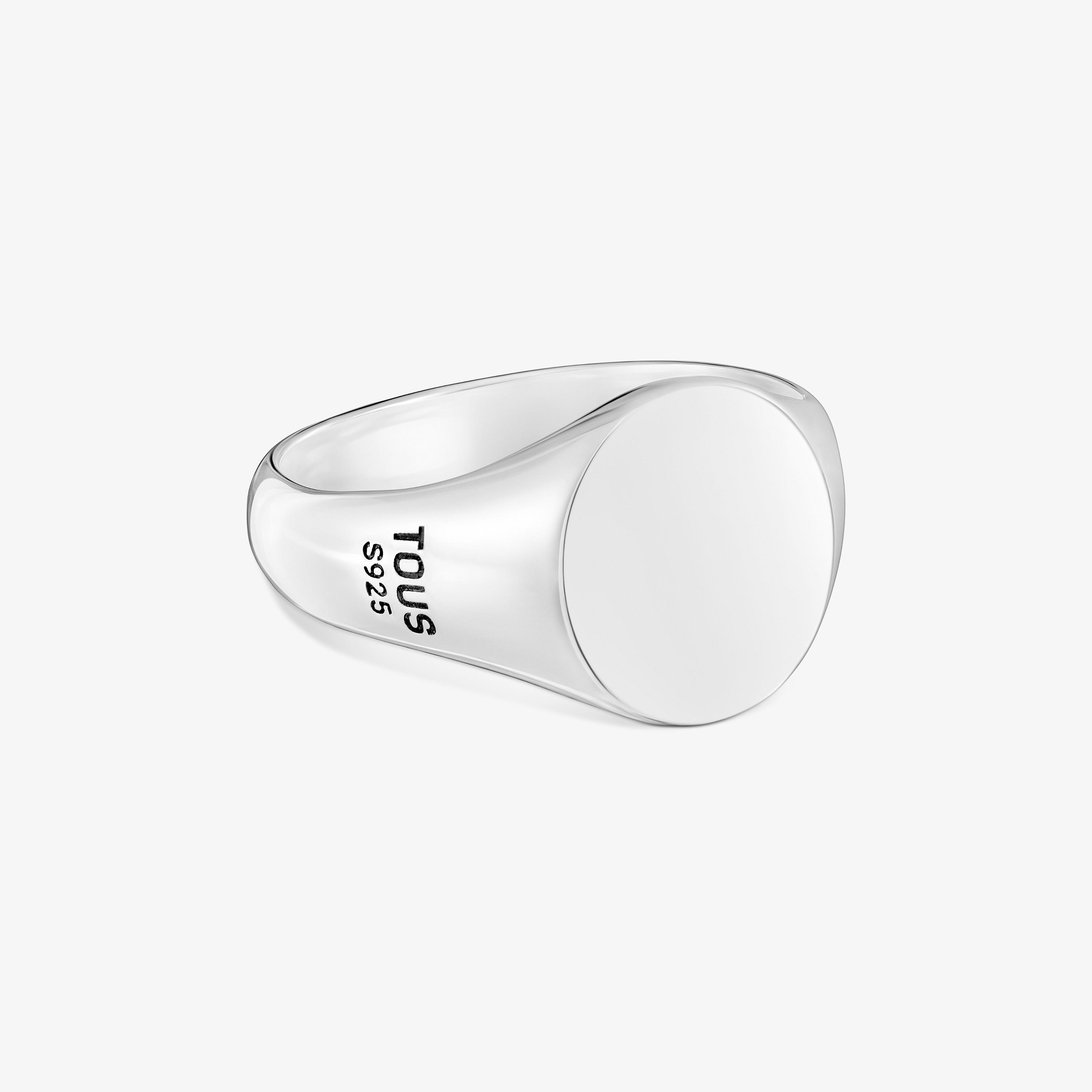 Aged silver Signet ring with round motif TOUS Man