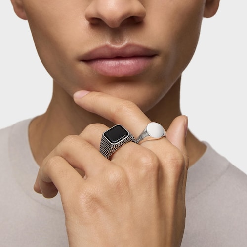 Aged silver Signet ring with square motif TOUS Man