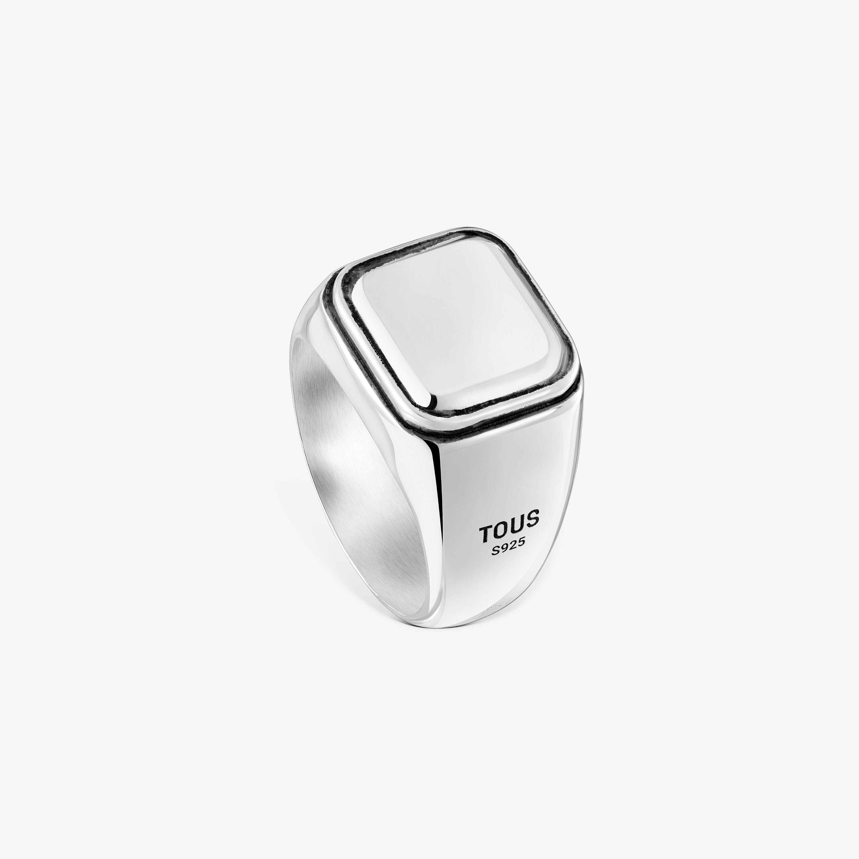 Aged silver Signet ring with square motif TOUS Man