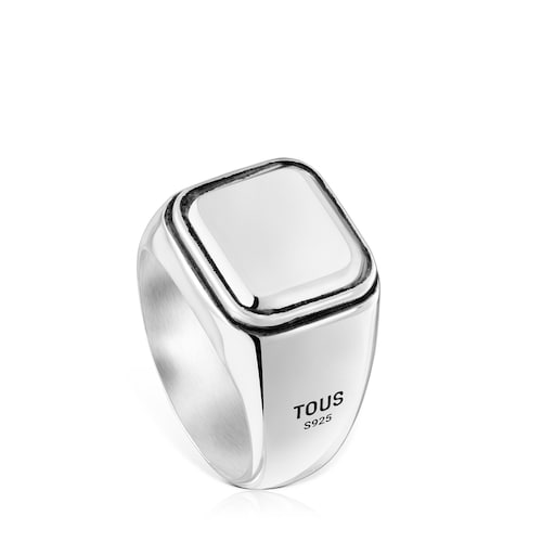 Aged silver Signet ring with square motif TOUS Man