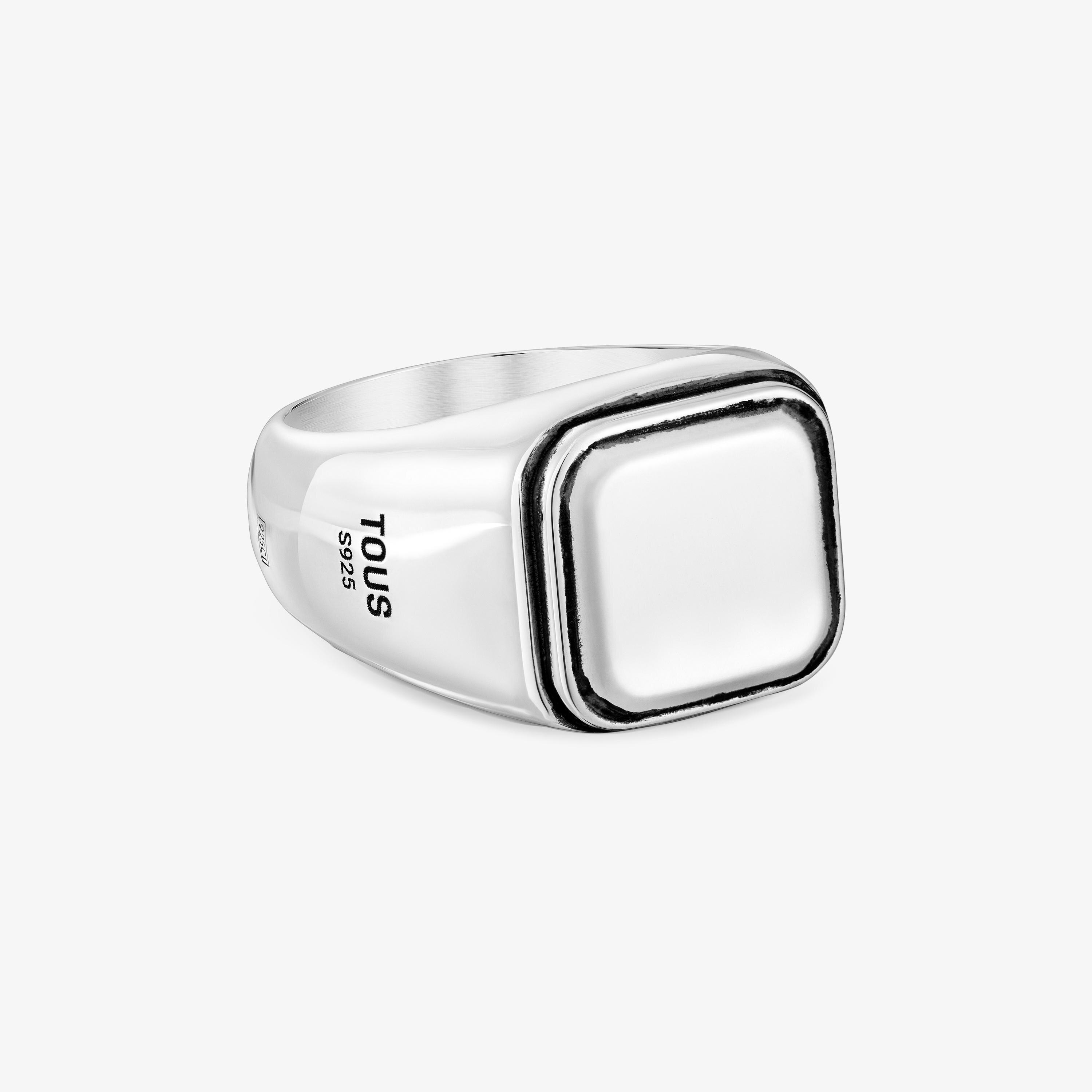 Aged silver Signet ring with square motif TOUS Man