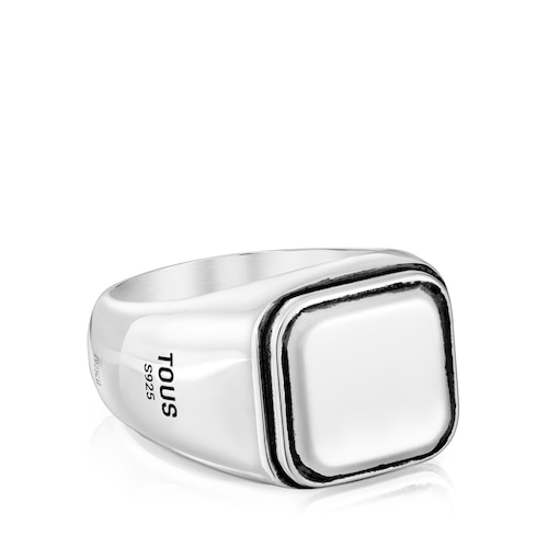 Aged silver Signet ring with square motif TOUS Man