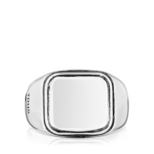 Aged silver Signet ring with square motif TOUS Man