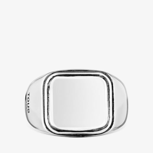 Aged silver Signet ring with square motif TOUS Man